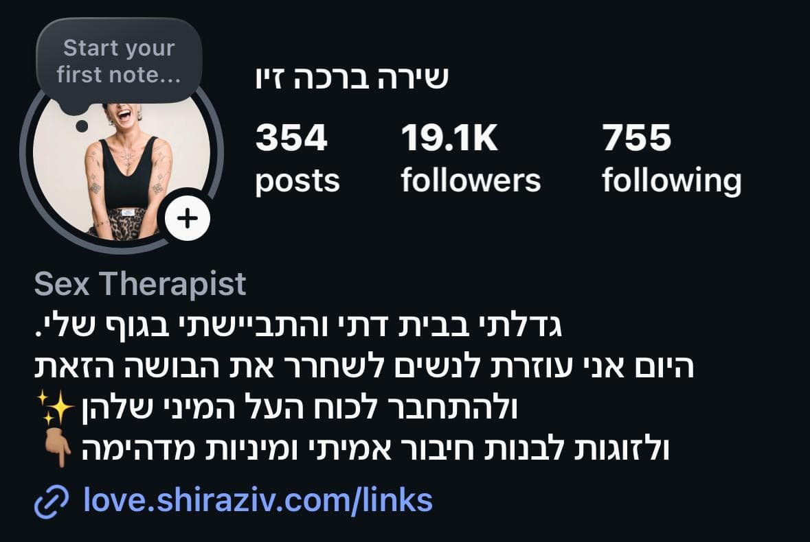 עמוד האינסטגרם של שירה זיו